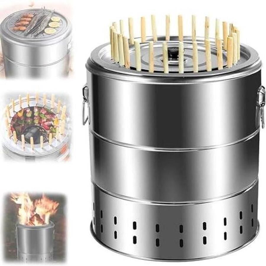 Houtskool Vat Grill Kebab Grill Buiten Koken Rookloze Ervaring 39 x 42 cm Zilver
