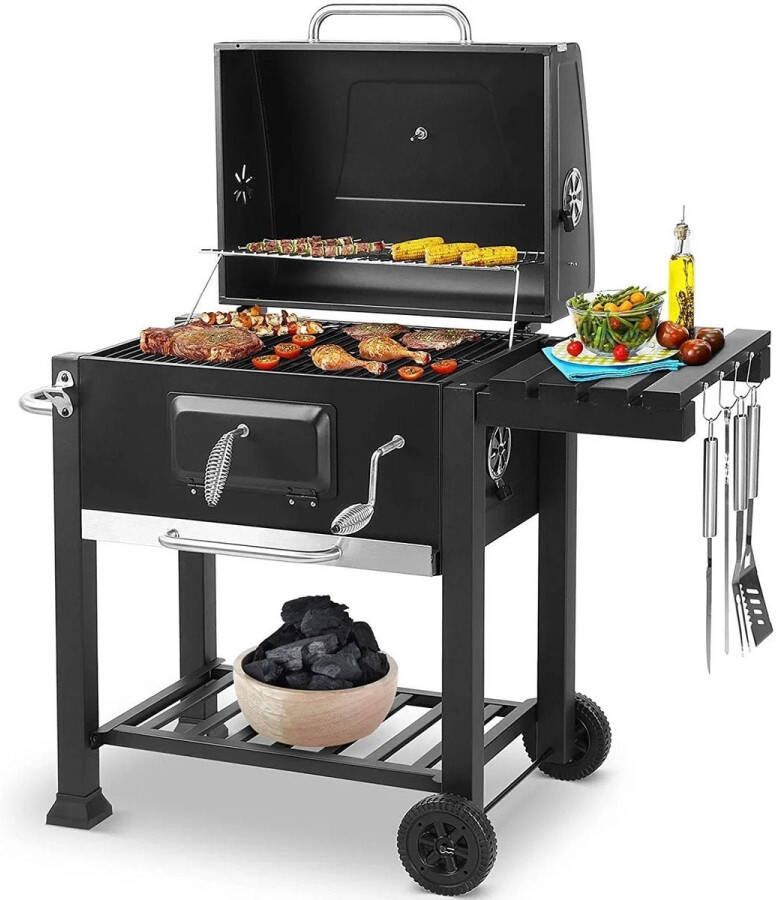 Houtskoolbarbecue Outdoor Camping BBQ Grill Offset Roker met deksel Onderplankventilatie verstelbaar flesopener 116 cm