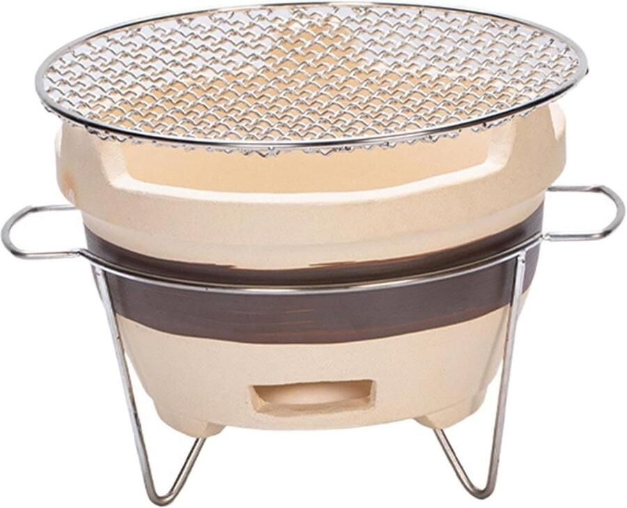 Houtskoolgrill Barbecue Grillkachel Buiten Koken Aardewerk Constructie 16cm x 11cm Bruin
