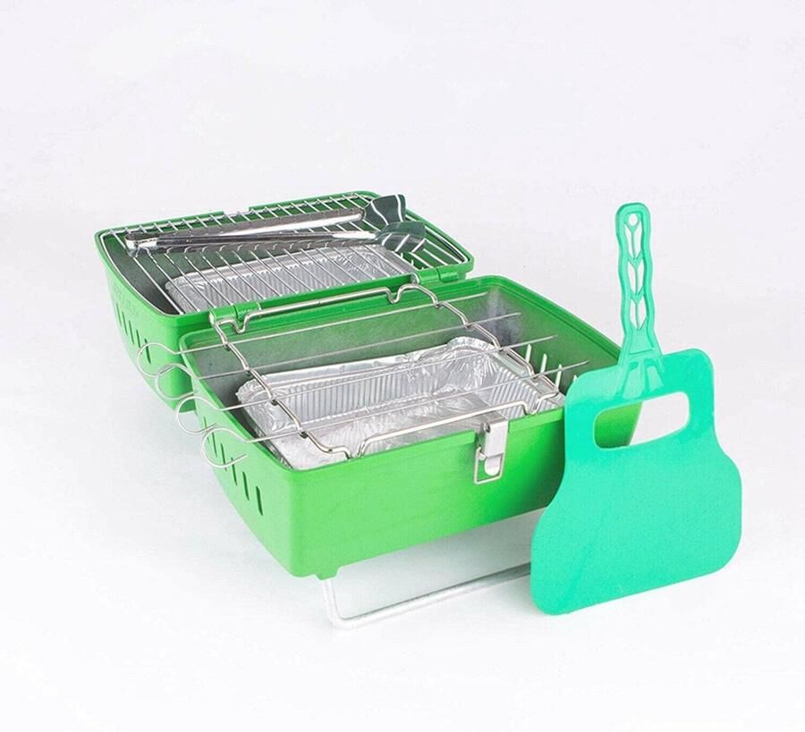 Houtskoolgrill Draagbaar Klapgrill Picknickgrill Buiten Koken Compact Opvouwbaar 31 x 24 x 23 cm Groen