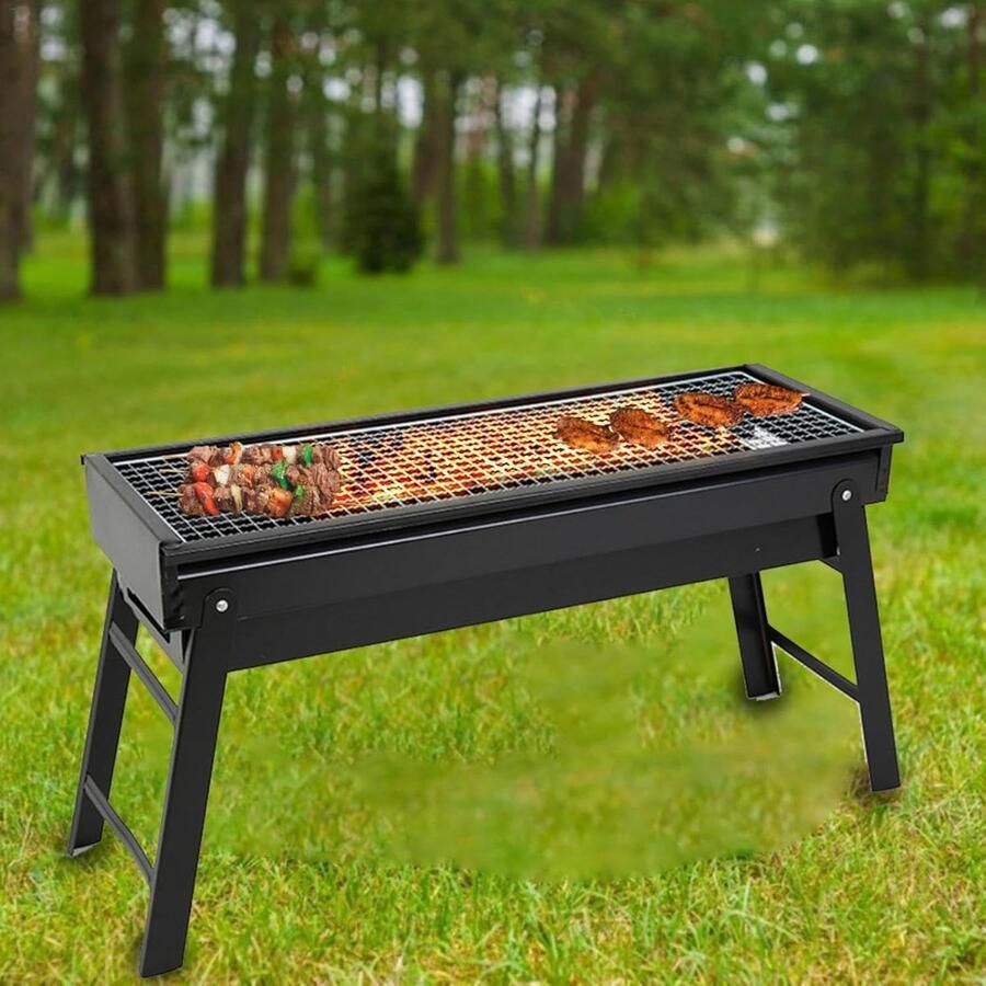 Houtskoolgrill Draagbare grill Buiten koken Inclusief handige houder 60x22x33 cm Meerkleurig