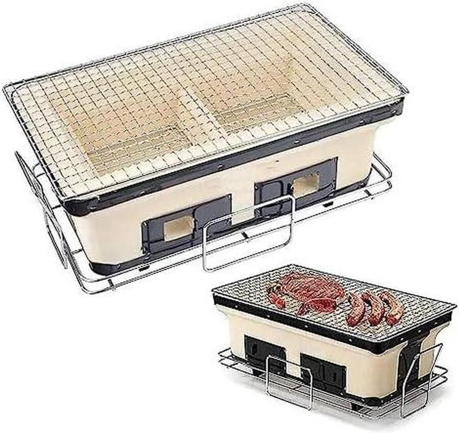 Houtskoolgrill Draagbare Oven Buiten Koken Natuurlijke Klei 40x24x19CM Zwart