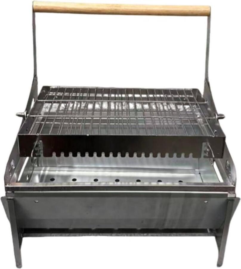 Houtskoolgrill Kampeergrill Draaiplateau Buiten koken 360 graden rotatie 16 x 30 x 16 cm Zilver