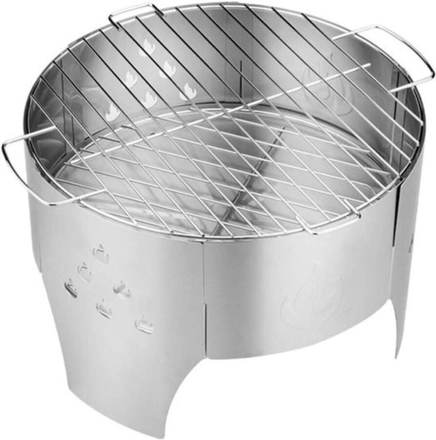 Houtskoolgrill Kampvuurbarbecue Buiten koken Eenvoudige montage 42 x 36 cm Zilver