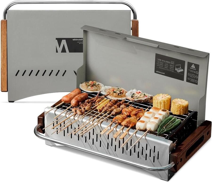 Houtskoolgrill Klapgrill Tafelgrill Buiten koken Draagbaar en direct gebruik 50x32x33 cm Grijs