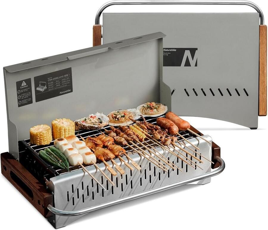 Houtskoolgrill Klapgrill Tafelgrill Buiten koken Draagbaar en direct klaar 50 cm breed Grijs