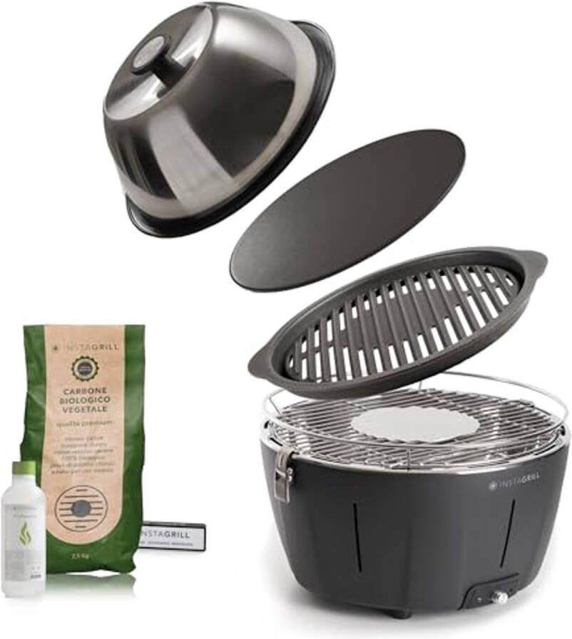 Houtskoolgrill met Gietiron Grillrooster en Ovendak voor Draagbaar Gebruik