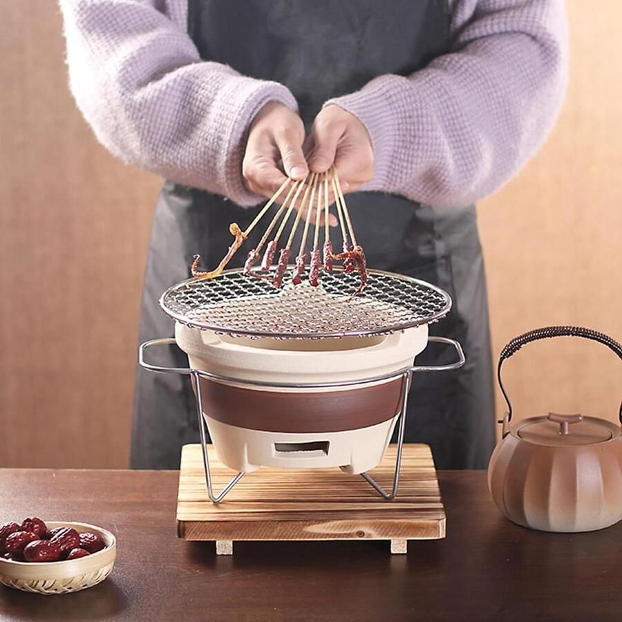 Houtskoolgrill Oven Keramische Barbecue Buiten Koken Compact Draagbaar Ontwerp 3 Maten Beschikbaar Aardetint