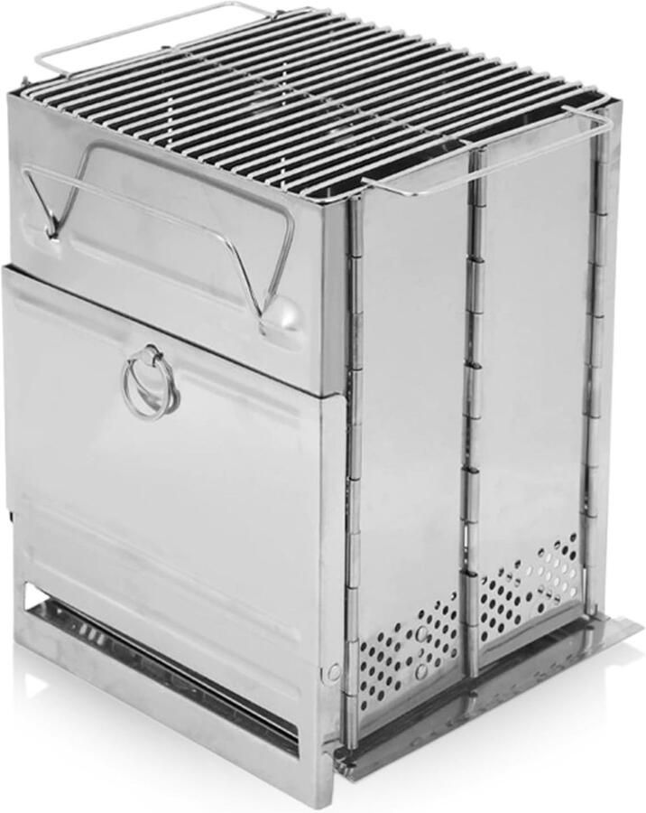 Houtskoolgrill Roestvrij staal 14 x 14 x 20 5 cm Inklapbare Draagbare Grill voor Buitenactiviteiten