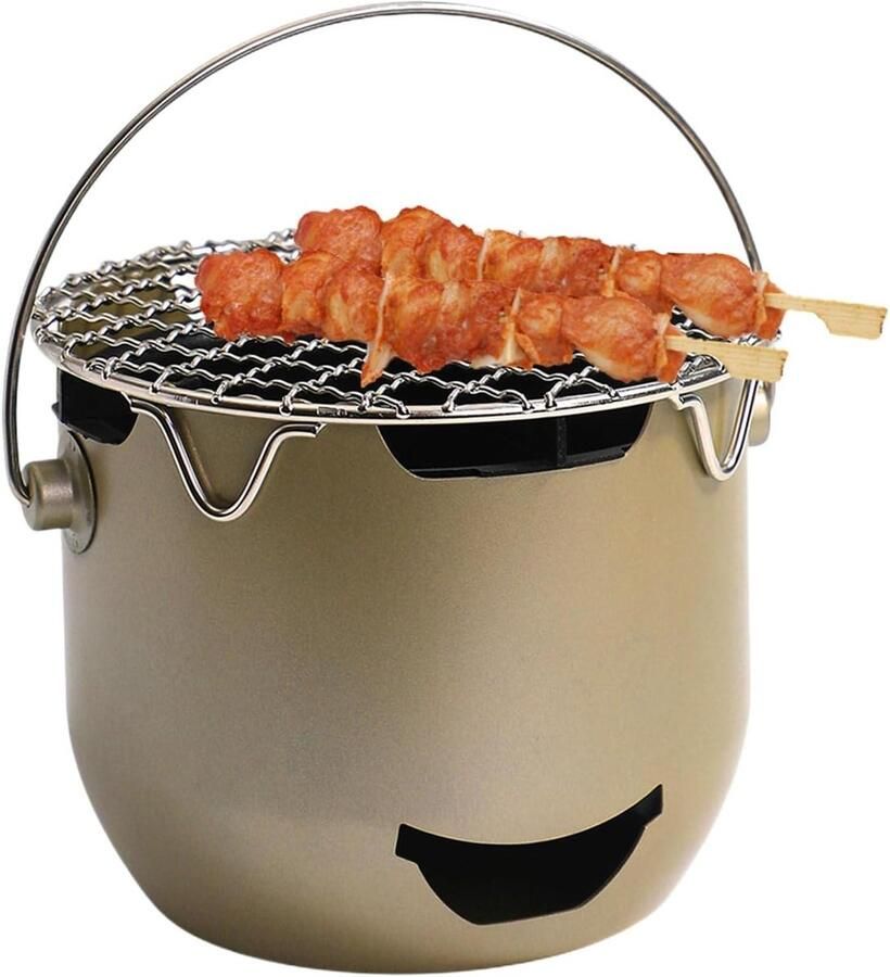 Houtskoolgrill Tafelgrill Buiten koken Stabiele constructie 15x17x15 cm Champagne