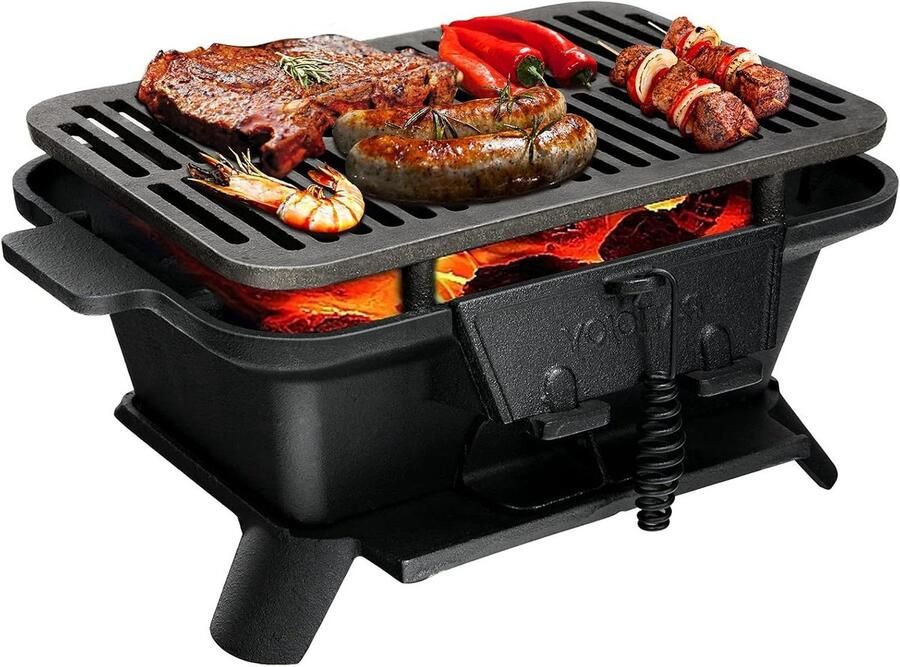 Houtskoolgrill Tafelgrill Campinggrill Buiten Koken Verstelbare Hoogte 40 x 27 x 18 cm Zwart