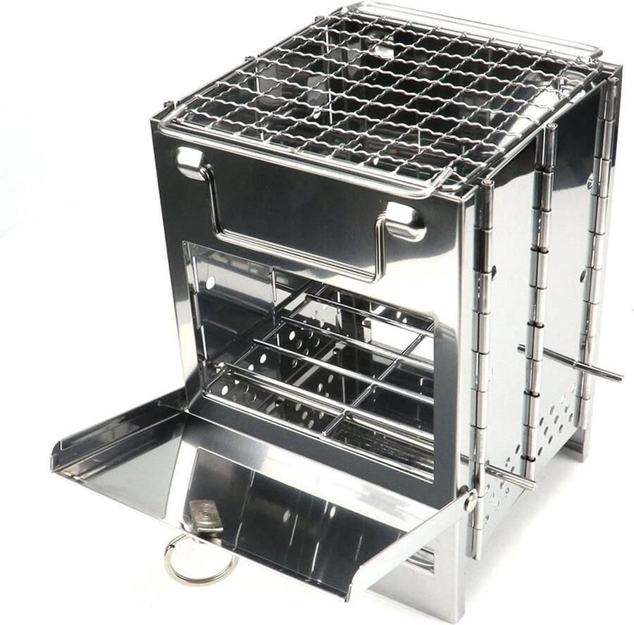 Houtskoolgrill Vierkante Klapgrill Buiten Koken In Hoogte Verstelbaar Roestvrij Staal Zilver