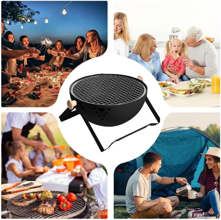 Houtskoolgrill Inklapbare oven Buiten koken Efficiënte luchtcirculatie 17 x 32 x 17 cm Zwart - Foto 2