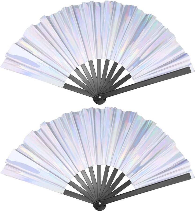Huakaile 2 stuks 13 5 inch Sliver Boots on the Ground Hand Fan grote opvouwbare knallende ventilator voor lijndansen handheld rave-decoraties voor mannen vrouwen festival performance show (zilver)
