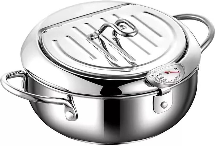 Huishoudelijke Friteuse Kleine Frituurpan Lekker Frituren Ingebouwde Thermometer 304 Roestvrij Staal Zilverkleurig