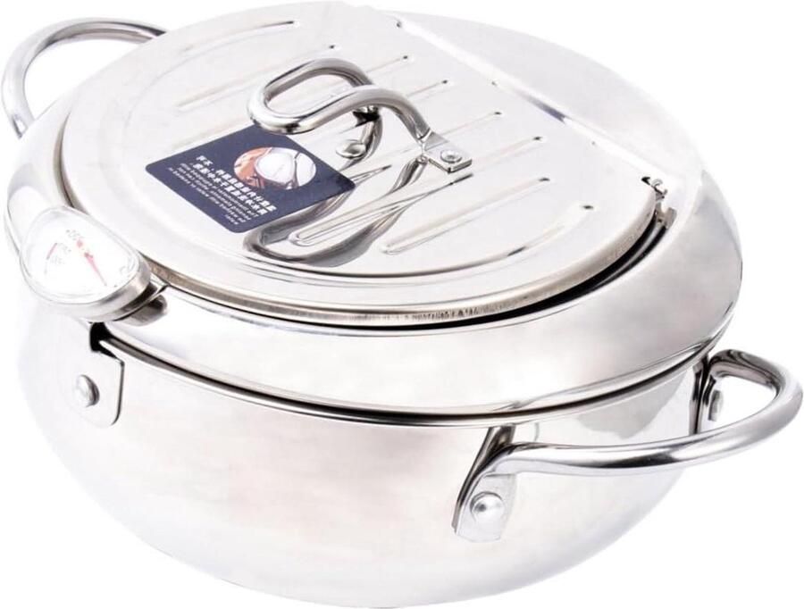 Huishoudelijke Frituurpan Olie Frituurpan Koekenpan Thuis Frituren Met Oliezeef Thermometer 20.5 cm Zilver