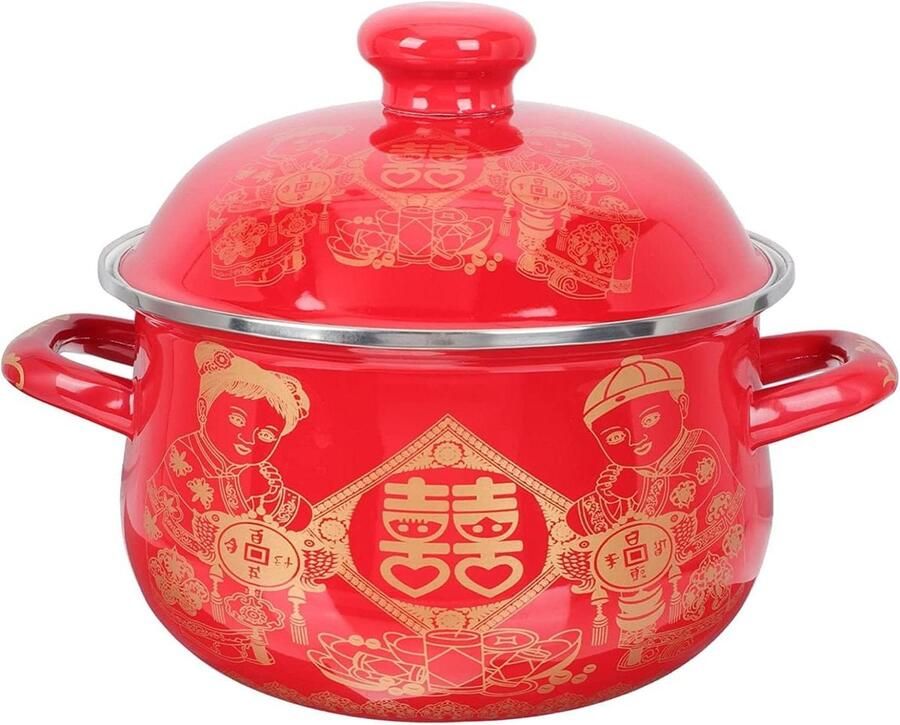 Huishoudelijke Melkpot Emaille Soeppan Koken en Stoven Vlakke Bodem 22 cm Rood