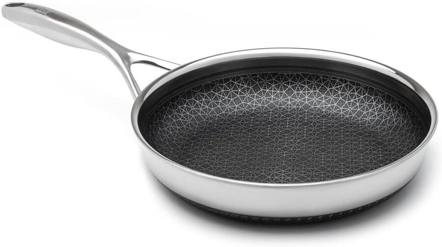 Hybride Anti-aanbakpan Roestvrijstalen Koekenpan Gelijkmatig Koken Gepatenteerd Diamantontwerp 254 cm Zilver Zwart