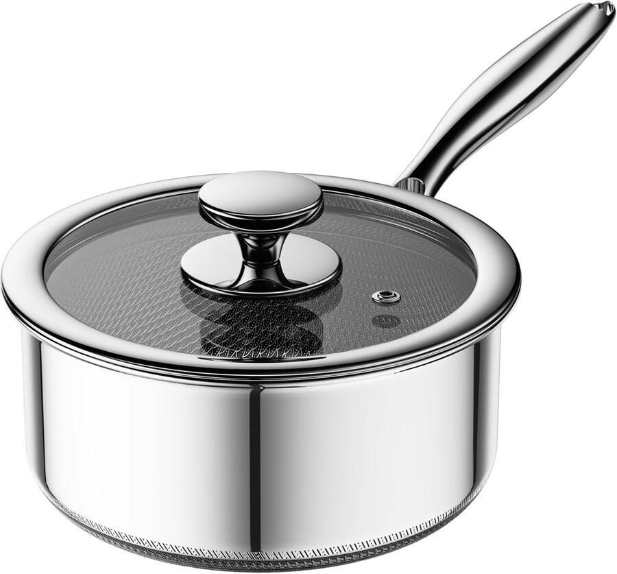 Hybride Antiaanbak Steelpan met Glazen Deksel 16cm RVS Kookpan