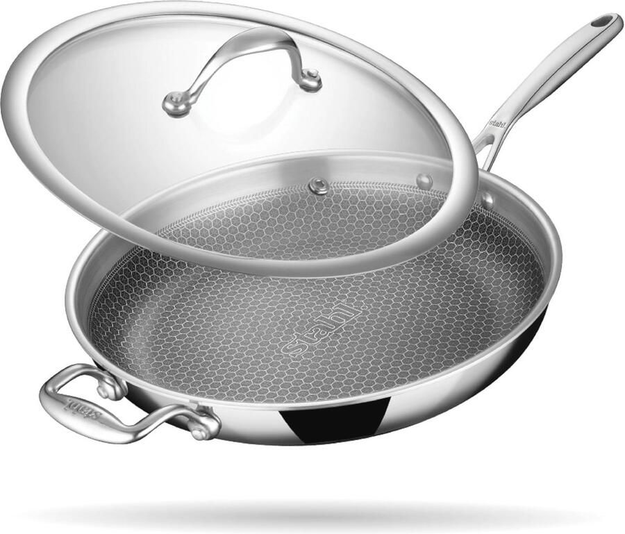 Hybride braadpan van roestvrij staal met krasbestendige antiaanbaklaag 28 cm