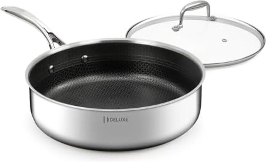 Hybride keramische anti-aanbak diepe sauteerpan 5 Qt met deksel vaatwasser- en ovenbestendig - Foto 2