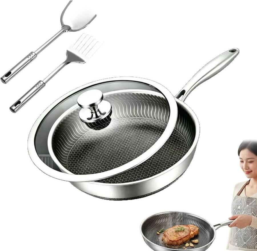 Hybride koekenpan Antiaanbak pan Dagelijks koken Met diamant doordrenkt 30 cm Zwart
