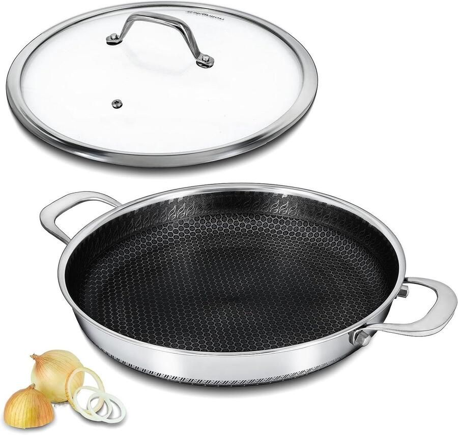 Hybride pan Koekenpan met deksel Grote maaltijden bereiden Antiaanbaklaag keramisch 33 cm diameter Zilver