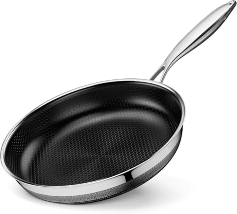 Hybride Roestvrijstalen Professionele Pan 28 cm Inductie Braadpan met Titanium Keramische Antiaanbaklaag en Honingraatstructuur