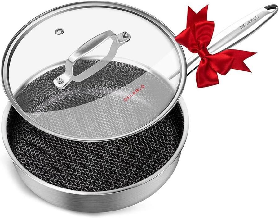 Hybride RVS Koekenpan 25.5 cm met Afneembaar Handvat Krasbestendig en Geschikt voor Inductie