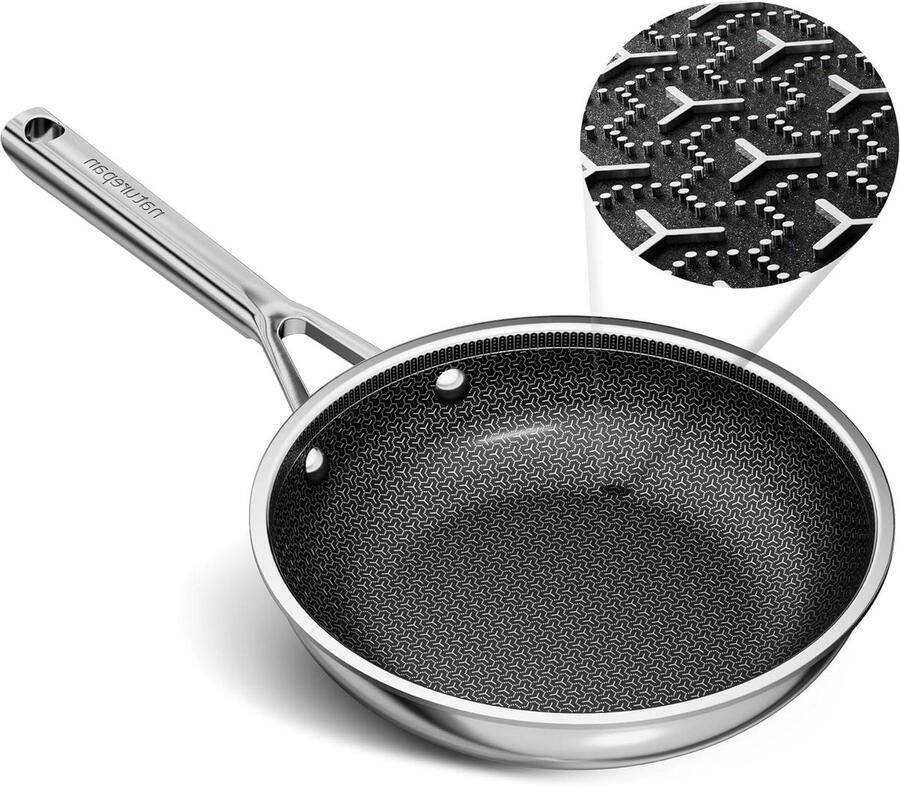 Hybride Rvs Koekenpan Antiaanbakpan PFAS-vrij Gelijkmatig Koken Lasergeëtste Honingraat 20 cm Zilver