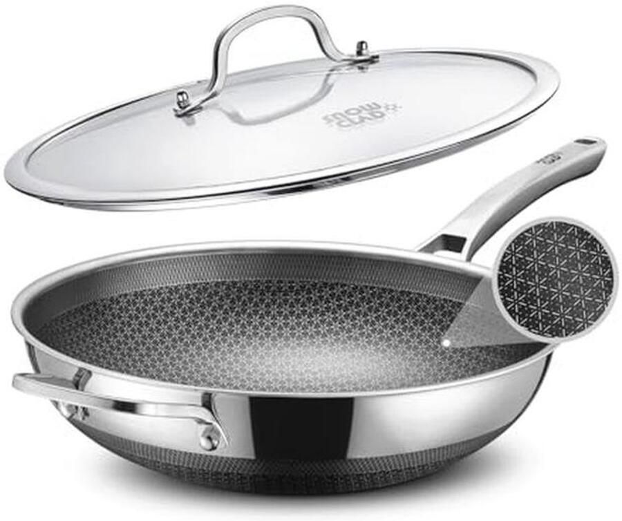 Hybride Wokpan 33 cm Vaatwasserbestendig Inductie Oven Bestendig Veilig Kookgerei PFOA Gratis