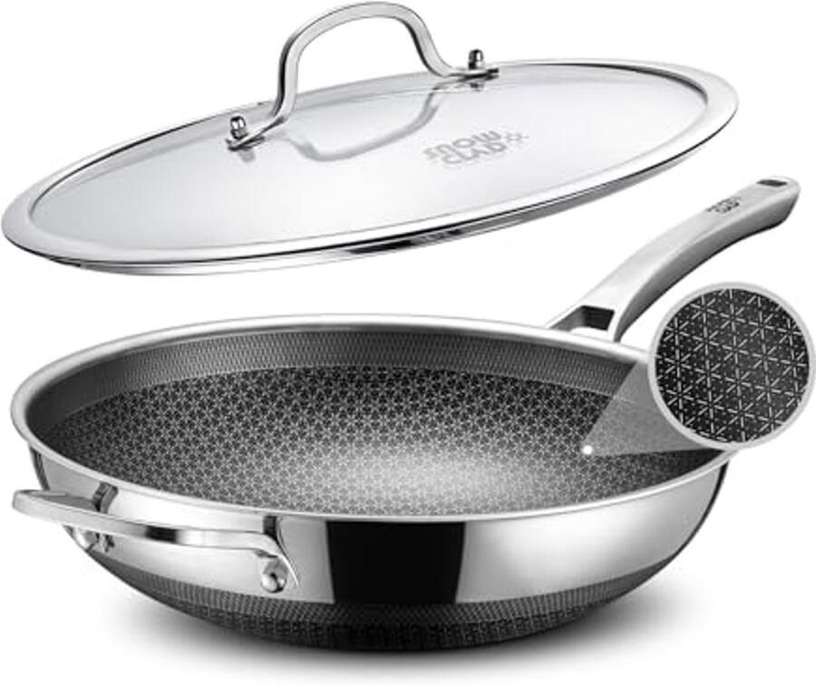 Hybride Wokpan 33 cm Vaatwasserbestendig Inductie Oven Bestendig Veilig Kookgerei PFOA Gratis