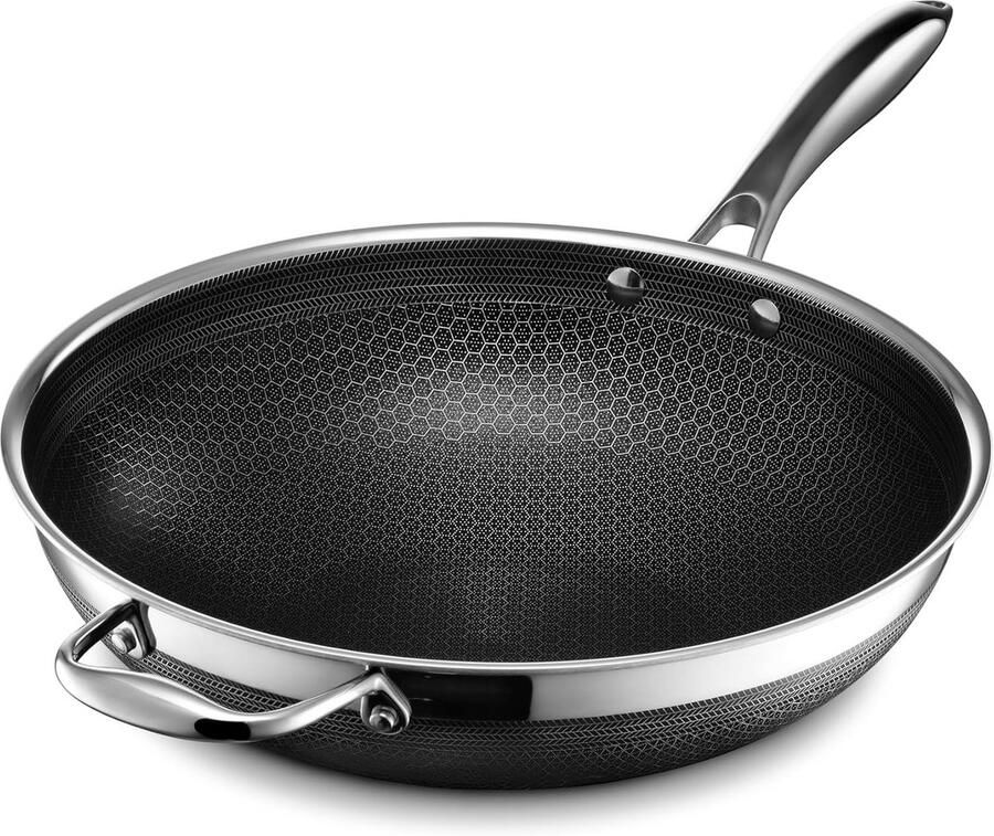 Hybride Wokpan Koekenpan Roerbakken en koken Zeshoekig anti-aanbak 305 cm Zwart