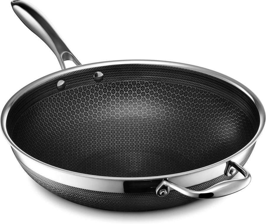 Hybride Wokpan Kookpan Wok Lekker Koken Zeshoekig Anti-aanbak 30 cm Groen