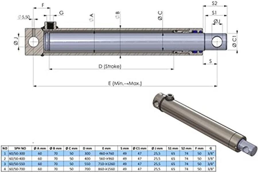 Hydraulische Cilinder Enkelwerkend Plunjer 30 25-150 Ideaal voor Toepassingen - Foto 2