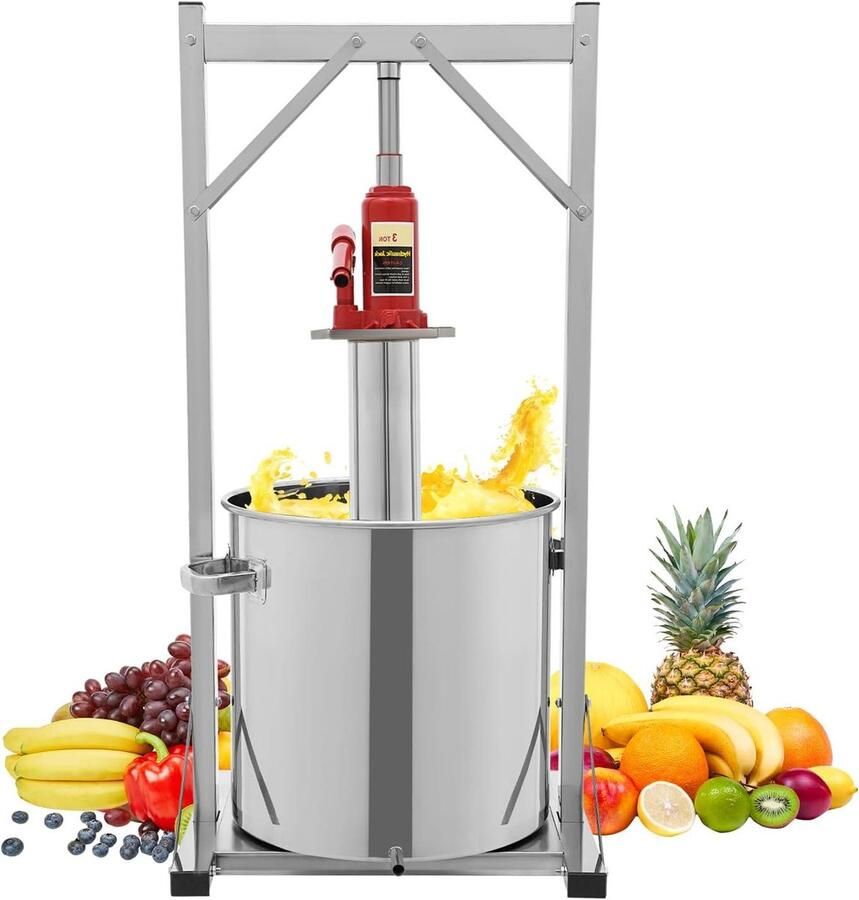 Hydraulische Fruitpers Wijnpers Bessenpers Sap Maken Krachtbesparend Ontwerp 36 Liter Zilver