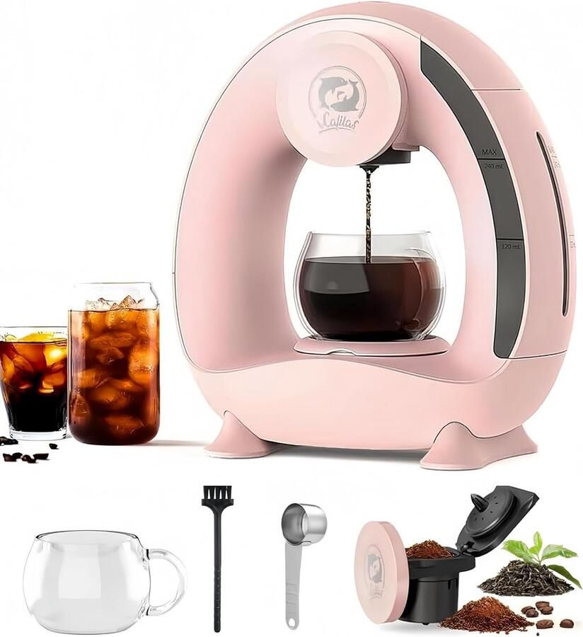 I Cafilas Mini Q Americano Koffiezetapparaat voor gemalen koffie 2-in-1 koffiezetapparaat Mini One Cup koffiebrouwer theemaker met koffiefilter elektrisch koffiezetapparaat mini 120-240 ml roze