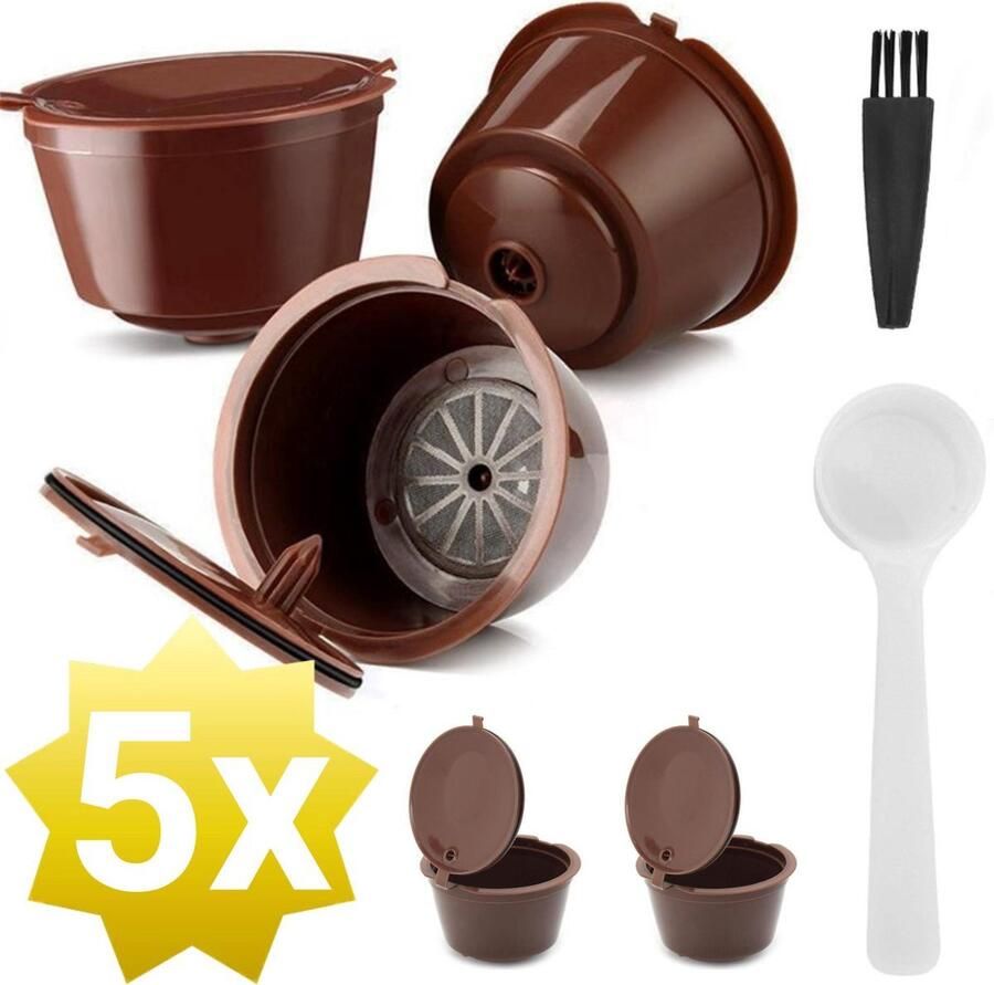 IBBO Shop 5x Herbruikbare Dolce Gusto Cups Hervulbare Koffie capsules Met Maatlepel en Borstel