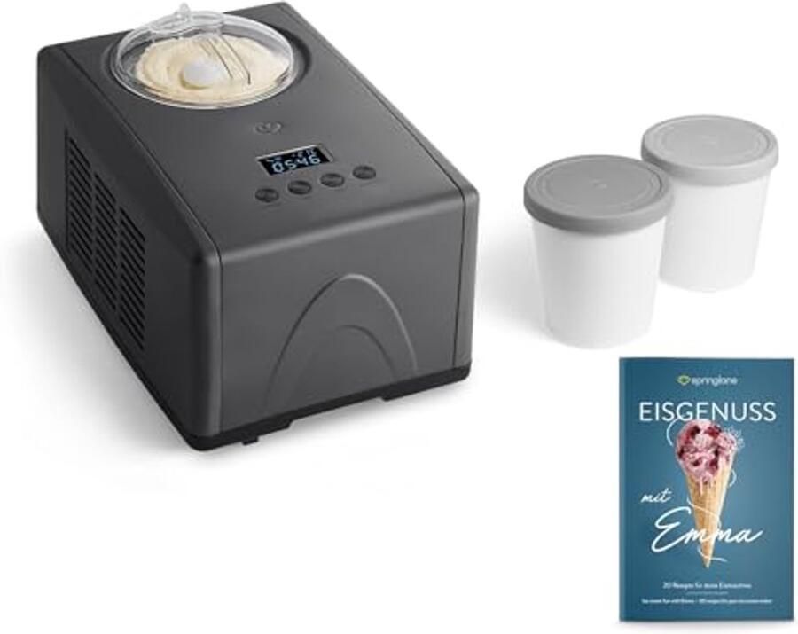 Ice cream maker Emma 1.5 L with self-cooling compressor 150w white made of stainless steel ice maker with removable ice storage container ice cup