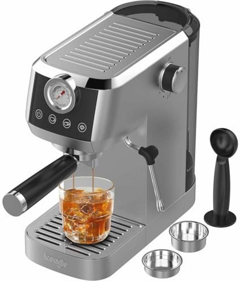 Iceagle Espresso Filtermachine 1350 W roestvrijstalen espressomachine met 20 bar Italiaanse pomp koffiezetapparaat met melkopschuimer en touchscreen voor cappuccino latte macchiato 1 3 l tank