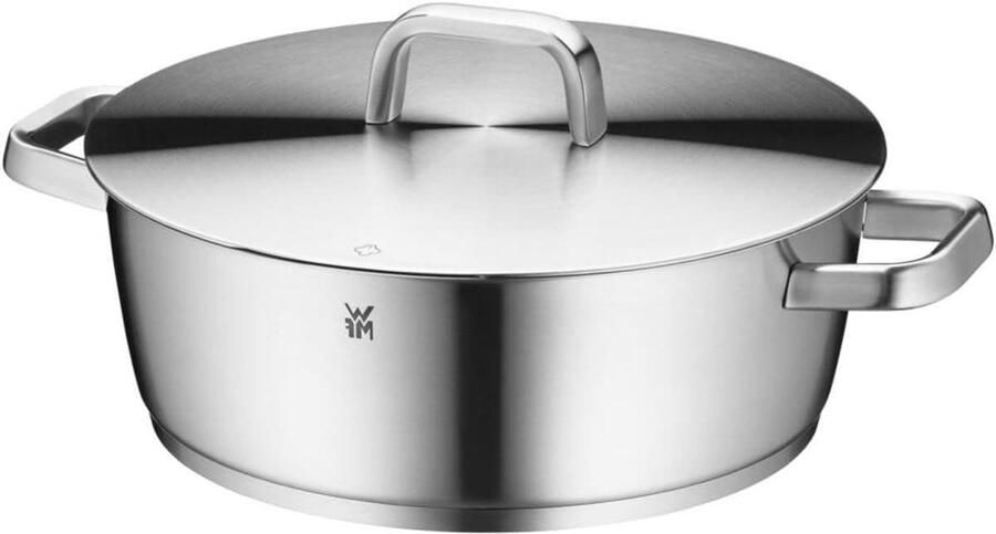 Iconische braadpan Stoofpan RVS Langzaam Garen Warmteverlagende handgrepen 28 cm Zilver