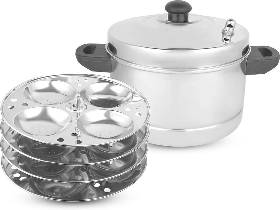Idli Kooktoestel Spiegelafwerking 4 Borden voor 16 Idli's Voedselveilig Roestvrij Staal Voor Indiaas Koken