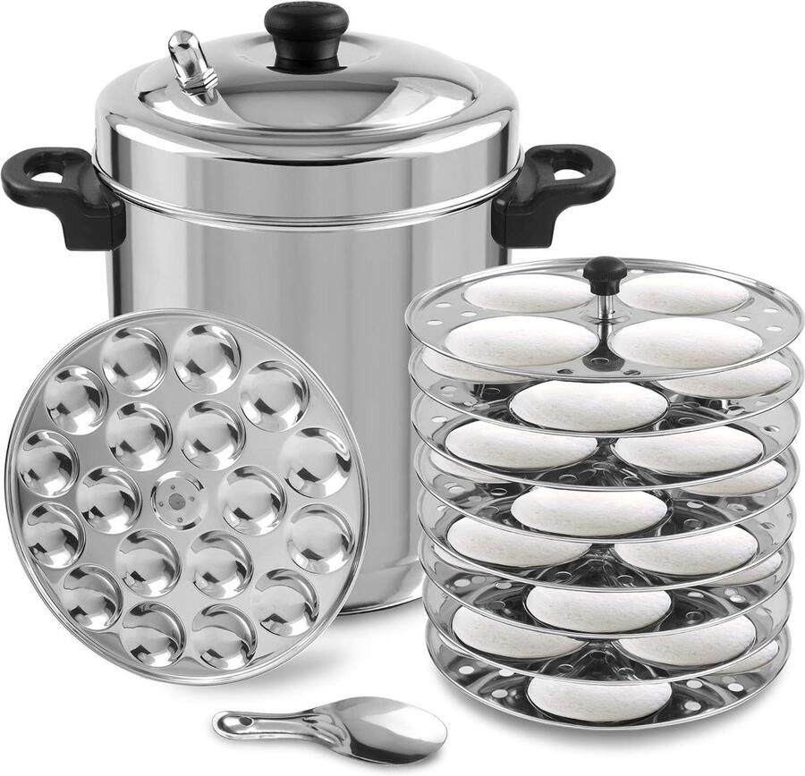 Idli Kooktoestel Stoompan Idli's Stomen Roestvrij Staal 8 Platen Zilverkleurig