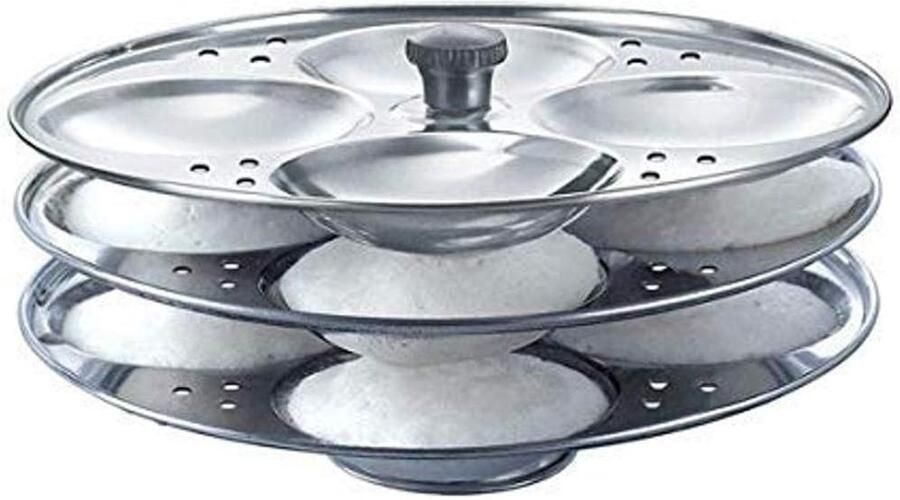 Idli Maker Stoompan Accessoire Thuis Koken 3-Laags Ontwerp 7 Inch Diameter Zilver