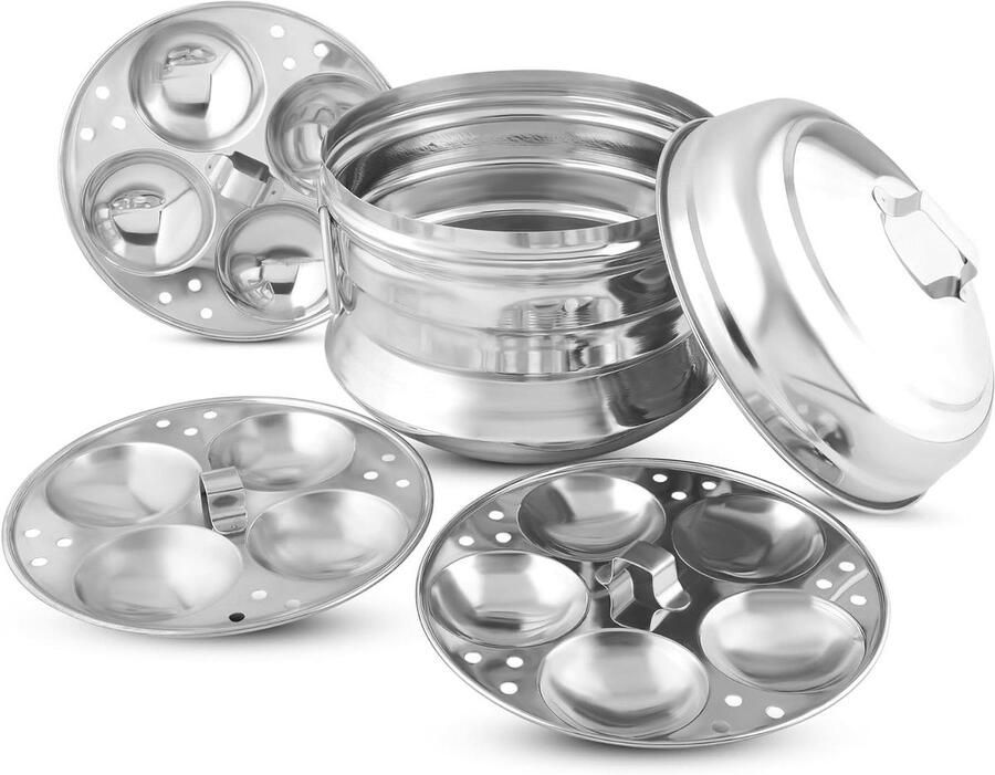 Idly Pan Stoompan Idli Maker Ontbijt Maken Roestvrij Staal 8 Inch Diameter Zilver