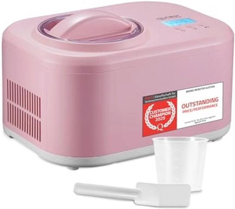 IJs- en Yoghurtemaker 1L Maak Sorbet Crème-ijs en Yoghurt met Doseur en Spatel Roze