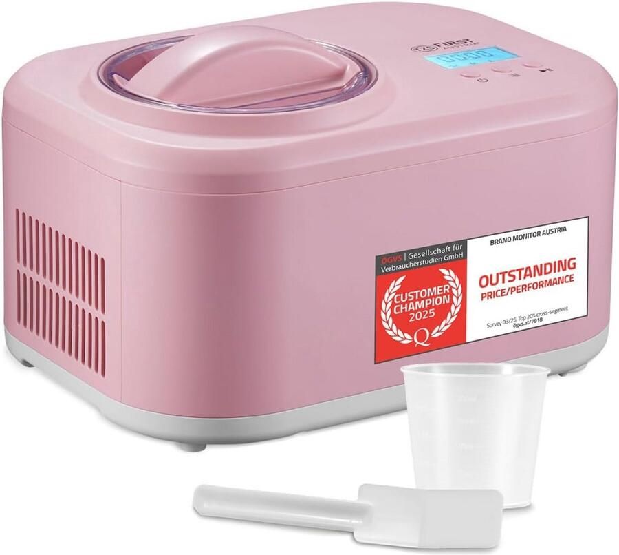 IJs- en Yoghurtemaker 1L Maak Sorbet Crème-ijs en Yoghurt met Doseur en Spatel Roze