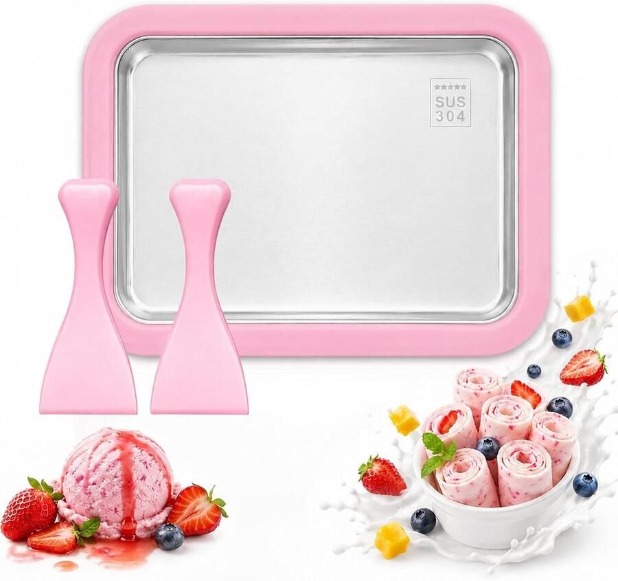 Ijs met 2 spatels rolijsmachine instant roll ijsmachine zelfgemaakte ijsmachine voor gelato sorbet yoghurt roze