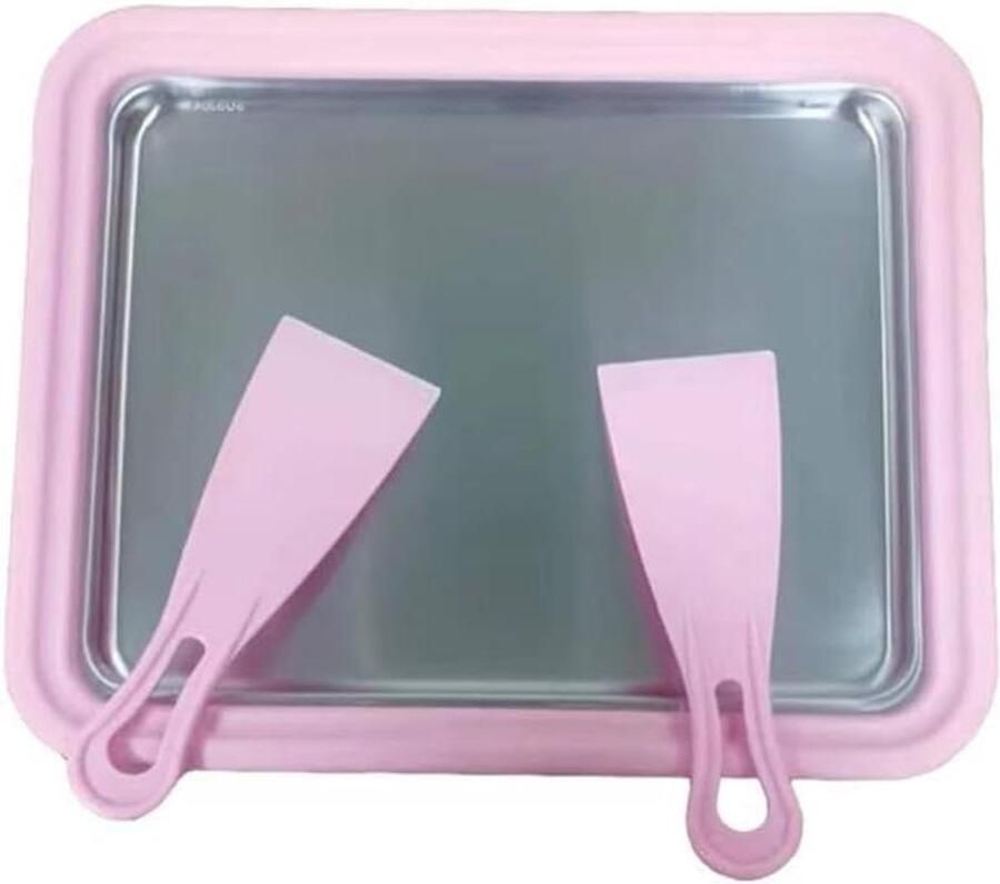 IJs Rol Plaat IJsroller Maker Desserts Maken Draagbaar Roestvrij Staal 26 x 21 cm Roze