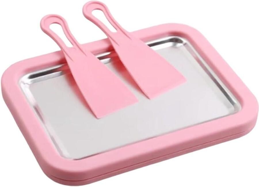 IJsmachine Rolmachine Dessertmaker Desserts Maken Roestvrij Staal 2 Schrapers Roze